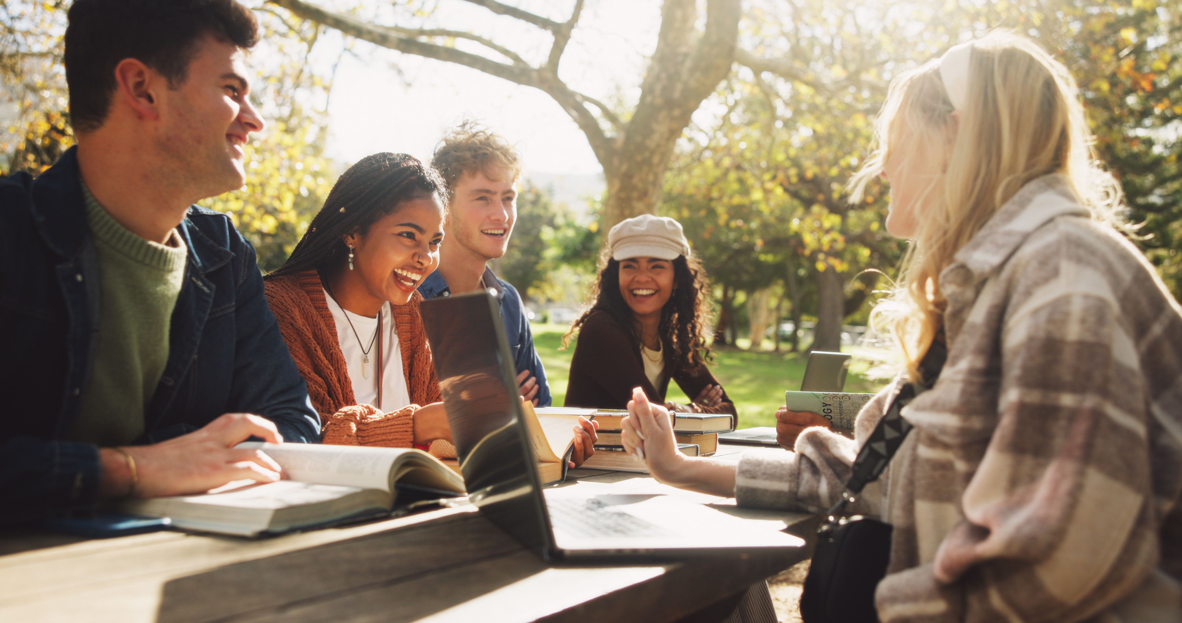 Students studying together outdoors